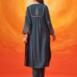 Raunaq Teal Zari-Embroidered Suit Set with Dupatta