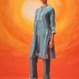 Anouk Blue Embroidered Straight Kurta Set