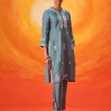 Anouk Blue Embroidered Straight Kurta Set