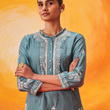 Anouk Blue Embroidered Straight Kurta Set