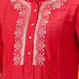 Anouk Red Embroidered Straight Kurta Set