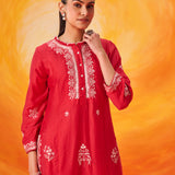 Anouk Red Embroidered Straight Kurta Set