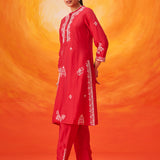 Anouk Red Embroidered Straight Kurta Set