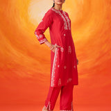 Anouk Red Embroidered Straight Kurta Set