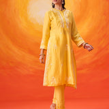 Anouk Yellow Embroidered Straight Kurta Set