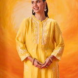 Anouk Yellow Embroidered Straight Kurta Set