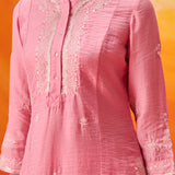 Anouk Pink Embroidered Straight Kurta Set