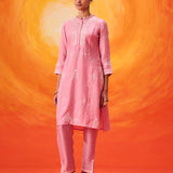 Anouk Pink Embroidered Straight Kurta Set