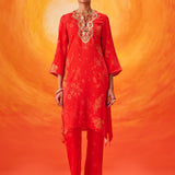 Ira Crimson Red Printed Embroidered Kurta Set