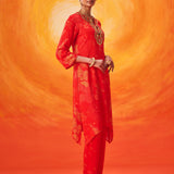 Ira Crimson Red Printed Embroidered Kurta Set