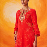 Ira Crimson Red Printed Embroidered Kurta Set