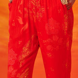 Ira Crimson Red Printed Embroidered Kurta Set