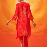 Ira Crimson Red Printed Embroidered Kurta Set