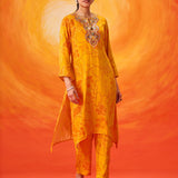 Ira Amber Yellow Printed Embroidered Kurta Set