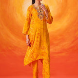 Ira Amber Yellow Printed Embroidered Kurta Set