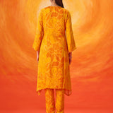 Ira Amber Yellow Printed Embroidered Kurta Set