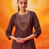 Zia Brown Zari Embroidered Tunic