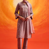 Aaradhya Lavender Embroidered Linen Suit Set with Dupatta