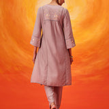 Aaradhya Lavender Embroidered Linen Suit Set with Dupatta