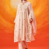 Aaradhya Ivory Embroidered Linen Suit Set with Dupatta