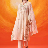 Aaradhya Ivory Embroidered Linen Suit Set with Dupatta