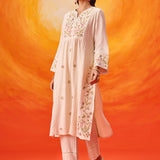 Aaradhya Ivory Embroidered Linen Suit Set with Dupatta