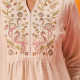 Aaradhya Ivory Embroidered Linen Suit Set with Dupatta