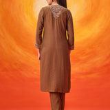 Eshira Brown Zari Embroidered Suit Set with Dupatta