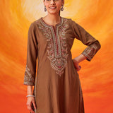 Eshira Brown Zari Embroidered Suit Set with Dupatta
