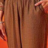 Eshira Brown Zari Embroidered Suit Set with Dupatta