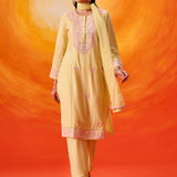 Kora Green Cotton Blend Embroidered Suit Set with Dupatta