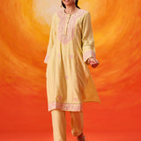 Kora Green Cotton Blend Embroidered Suit Set with Dupatta
