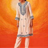 Kora Ivory Cotton Blend Embroidered Suit Set with Dupatta