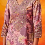 Aanchal Lavender Embroidered Muslin Suit Set with Dupatta