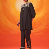 Amaryllis Black Embroidered A-line Co-ord Set