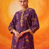 Inaayat Purple Printed Chanderi Straight Kurti