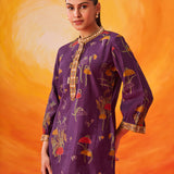 Inaayat Purple Printed Chanderi Straight Kurti
