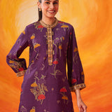 Inaayat Purple Printed Chanderi Straight Kurti