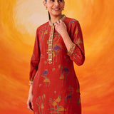 Inaayat Rust Printed Chanderi Straight Kurti