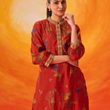 Inaayat Rust Printed Chanderi Straight Kurti