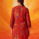Inaayat Rust Printed Chanderi Straight Kurti