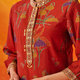 Inaayat Rust Printed Chanderi Straight Kurti