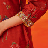 Inaayat Rust Printed Chanderi Straight Kurti