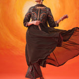 Vaara Nazma Dark Brown Embroidered Georgette Anarkali Suit Set with Dupatta