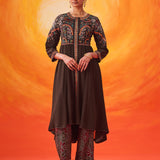 Vaara Nazma Dark Brown Embroidered Georgette Anarkali Suit Set with Dupatta
