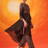 Vaara Nazma Dark Brown Embroidered Georgette Anarkali Suit Set with Dupatta