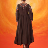 Vaara Nazma Dark Brown Embroidered Georgette Anarkali Suit Set with Dupatta