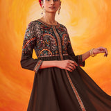 Vaara Nazma Dark Brown Embroidered Georgette Anarkali Suit Set with Dupatta
