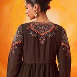 Vaara Nazma Dark Brown Embroidered Georgette Anarkali Suit Set with Dupatta