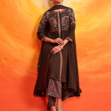 Vaara Nazma Dark Brown Embroidered Georgette Anarkali Suit Set with Dupatta